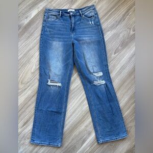 Blue Straight Leg Distressed Jeans